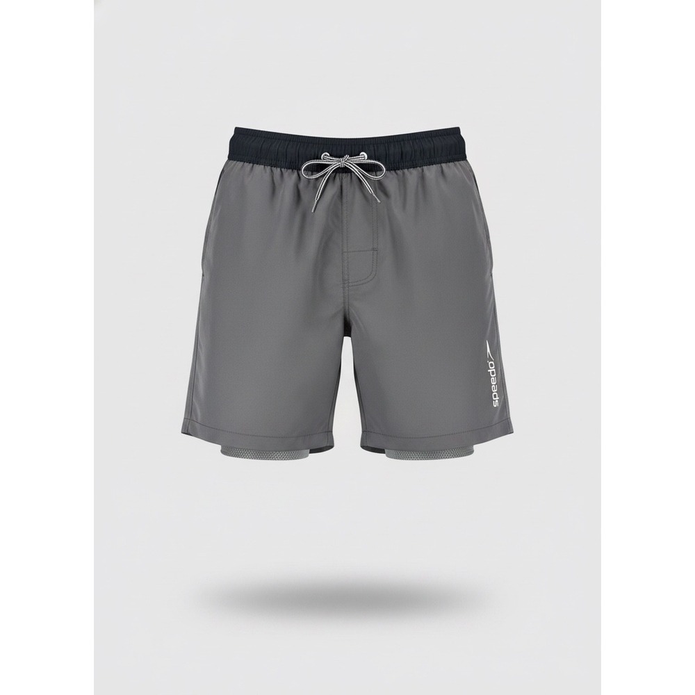 Speedo Mens Gray Black Swim Trunks Board Shorts Mesh Liner Medium